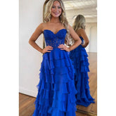 Vestido formal de fiesta de graduación con escote en A, fruncido, sin mangas y con escote en forma de corazón, de alta costura y ornamentado