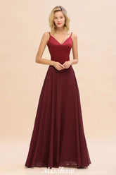 Cross Backless Floor Length Satin Evening Gowns Burgundy Bridesmaid Dress