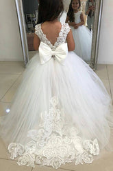 Cute Ivory Long Ball Gown Tulle Sleeveless Flower Girl Dresses