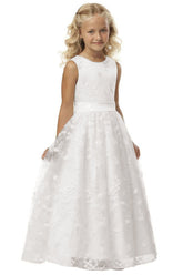 Cute Long A-line Jewel Lace Sleeveless Flower Girl Dresses