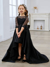 Ball-Gown/Princess Satin Sweep Train Black Dress