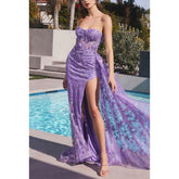 Vestido de noche largo de fiesta con escote corazón y tul sin tirantes