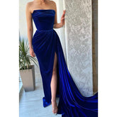 Vestido de fiesta formal sencillo e informal con hombros descubiertos, sin mangas, fruncido y abertura lateral