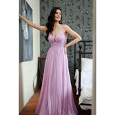 Vestido de fiesta de tul con escote en V, sencillo e informal, con tirantes finos y corte en A