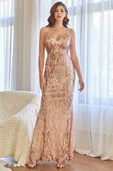 Rose Mermaid Sequins Prom Dress