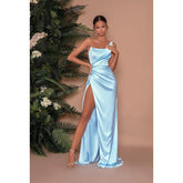 Vestido formal de noche de graduación sin mangas, de satén, con pliegues y corte tubo/columna, sin tirantes