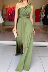 Vestidos de noche sexys con abertura, fruncidos y hombros caídos