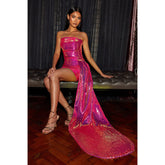 Strapless Sequin Wrap Waist Two Piece Prom Dress