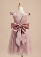 A-line Satin Tulle Knee-length Dusty Rose Dress (2003227179)