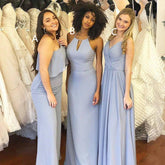 Baoleely Simple Sheath Chiffon Convertible Dusty Blue Bridesmaid Dresses Long