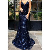 Vestido de noche largo de satén con lentejuelas y escote en V para graduación