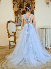 Ball-Gown/Princess Tulle Sweep Train Blue Flower Girl Dress