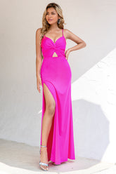 Spaghetti Straps Fuchsia Prom Dress