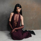 Lace Patchwork Deep V Ruched Prom Dress