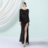 Cocktail Elegant Long Sleeve Sequined Fishtail Evening Dress