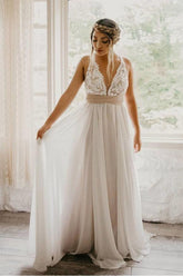 Elegant Criss Cross Deep V-Neck Wedding Dress with Waistband WD443