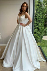Elegant Long Ball Gowns Sweetheart Spaghetti Straps Satin Wedding Dress