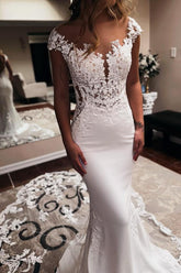 Elegent Long Mermaid Sweetheart Sleeveless Chapel Train Backless Wedding Dress