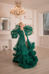 Emerald Green Maternity dress Sheer Maternity Photoshoot Dress VMR25