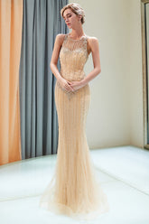 Eye-catching Long Mermaid Jewel Tulle Evening Dress