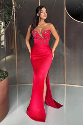 Red Sweetheart Mermaid Evening Dress High Split Long