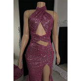 Robe de bal sirène à paillettes et dos nu pour filles