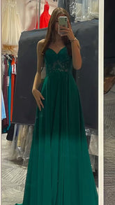 Vestido verde de fiesta con escote en V y corte en A, vestido de noche verde, vestido de graduación Y1836