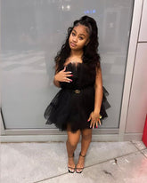 Vestido de fiesta de tul negro, lindo vestido negro de fiesta Y504