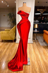 Robe de bal longue sirène rouge tendance avec perles et volants