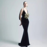 3D Floral Backless Satin Prom Dress