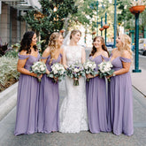 Baoleely Simple Purple Chiffon Long Bridesmaid Dresses Off the Shoulder