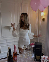 Robe blanche de soirée d'anniversaire à manches bouffantes, robe courte sexy pour le bal de promo Y1556