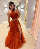 Elegante vestido largo de tul naranja para baile de graduación, nueva colección, modelo Y1304