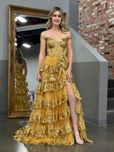 A Line Off the Shoulder Corset Prom Dress with Lace Ruffles