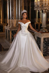 Gorgeous Long A-Line Off-the-shoulder Sweetheart Backless Satin Wedding Dress
