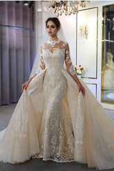 Gorgeous Long A-Line Sweetheart Appliques Lace Wedding Dress with Sleeves