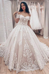 Gorgeous Long Ball Gown Off the Shoulder Lace Appliques Wedding Dress