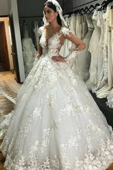 Gorgeous Long Princess Bateau Appliques Lace Backless Ruffles Wedding Dress with Sleeves