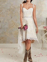High Low A-Line Asymmetrical Lace Tulle Sleeveless Wedding Dresses