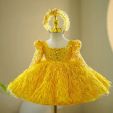 Yellow Sequin Long Sleeves Knee-length Baby Girl Dress