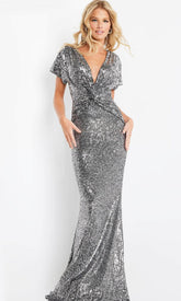 Robe de soirée à sequins à manches courtes
