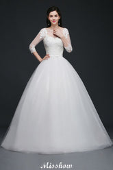 Lace Appliques Ball Gown Scoop Tulle Wedding Dress