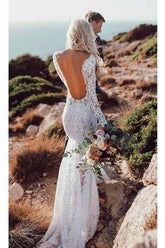 Lace Rustic Wedding Dresses Long Sleeve Mermaid Wedding Dress WD284