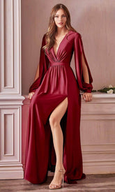 Long Sleeve High Slit Gown