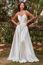 Cowl Neck Satin A-Line Gown