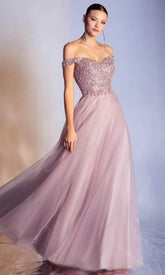 Metallic Lace Appliqued Glitter A-Line Gown