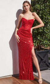 Strapless Embellished Long Prom Dress