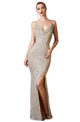 Sequin Cowl Neckline Sheath Dress