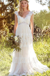 Latest Long A-line Sweetheart Empire Waist Lace Tulle Wedding Dress