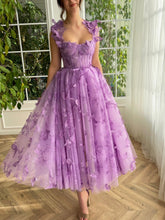 Aline Tulle Midi Prom Dress with 3D Butterflies